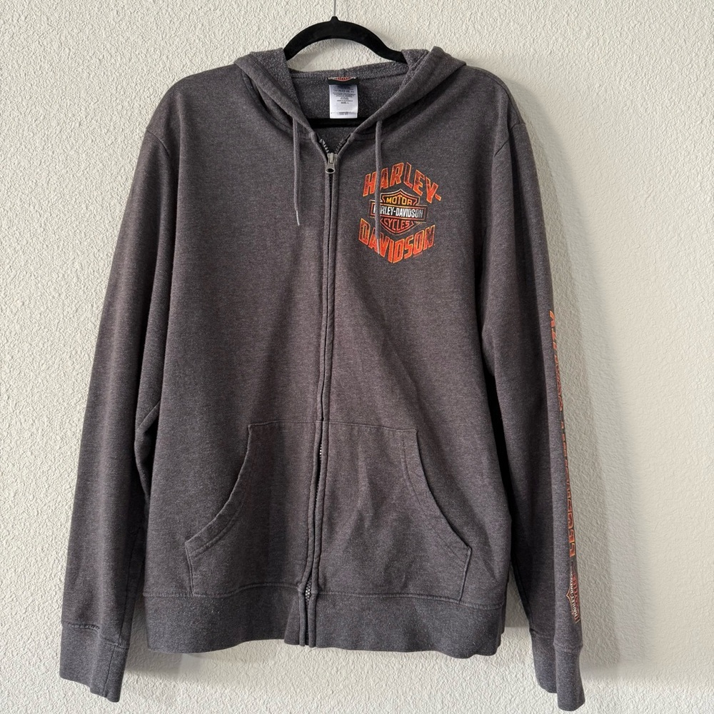 Harley-Davidson Charcoal Zipper Hoodie with Orange Logo